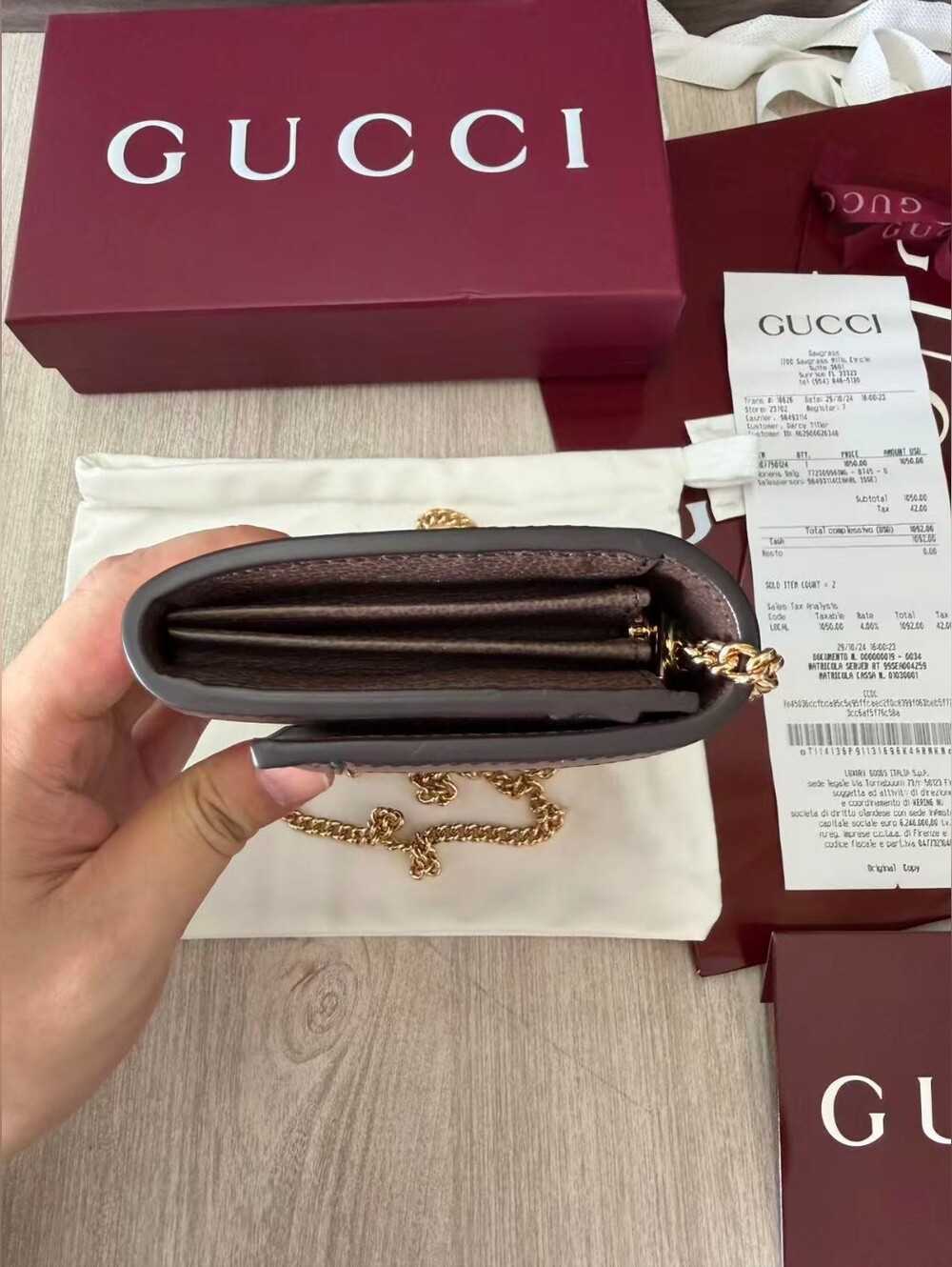 Gucci Beige GG Supreme Ophidia wallet on chain - Picture 4 of 16